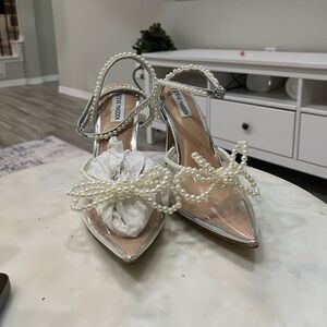 Steve Madden Silver Heels with Pearl Accents